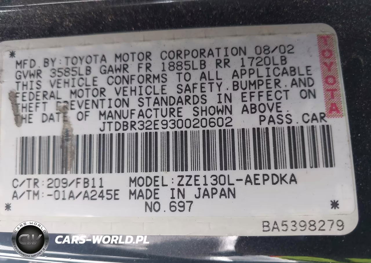 2003 Toyota Corolla Ce VIN:JTDBR32E930020602 - 9