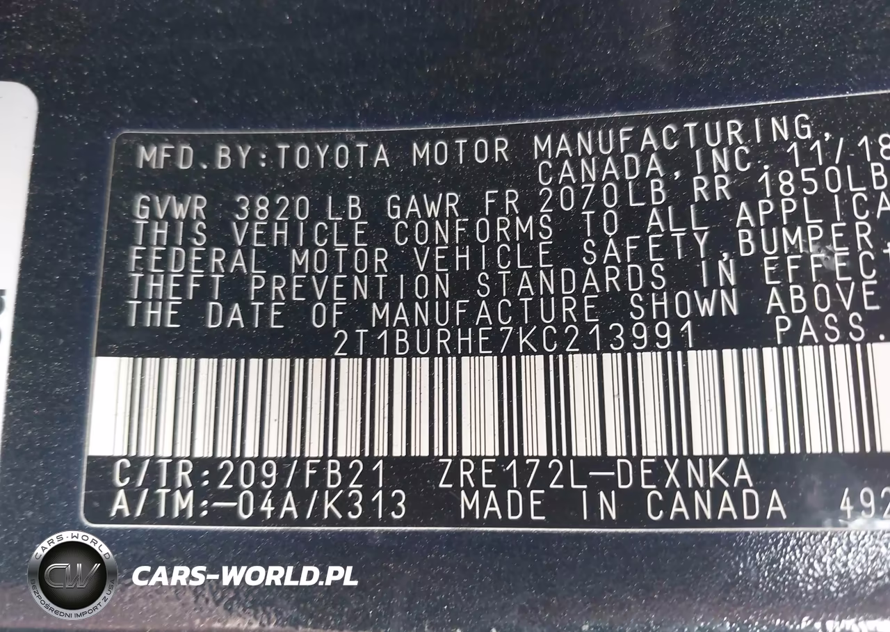 2019 Toyota Corolla Le VIN:2T1BURHE7KC213991 - 9