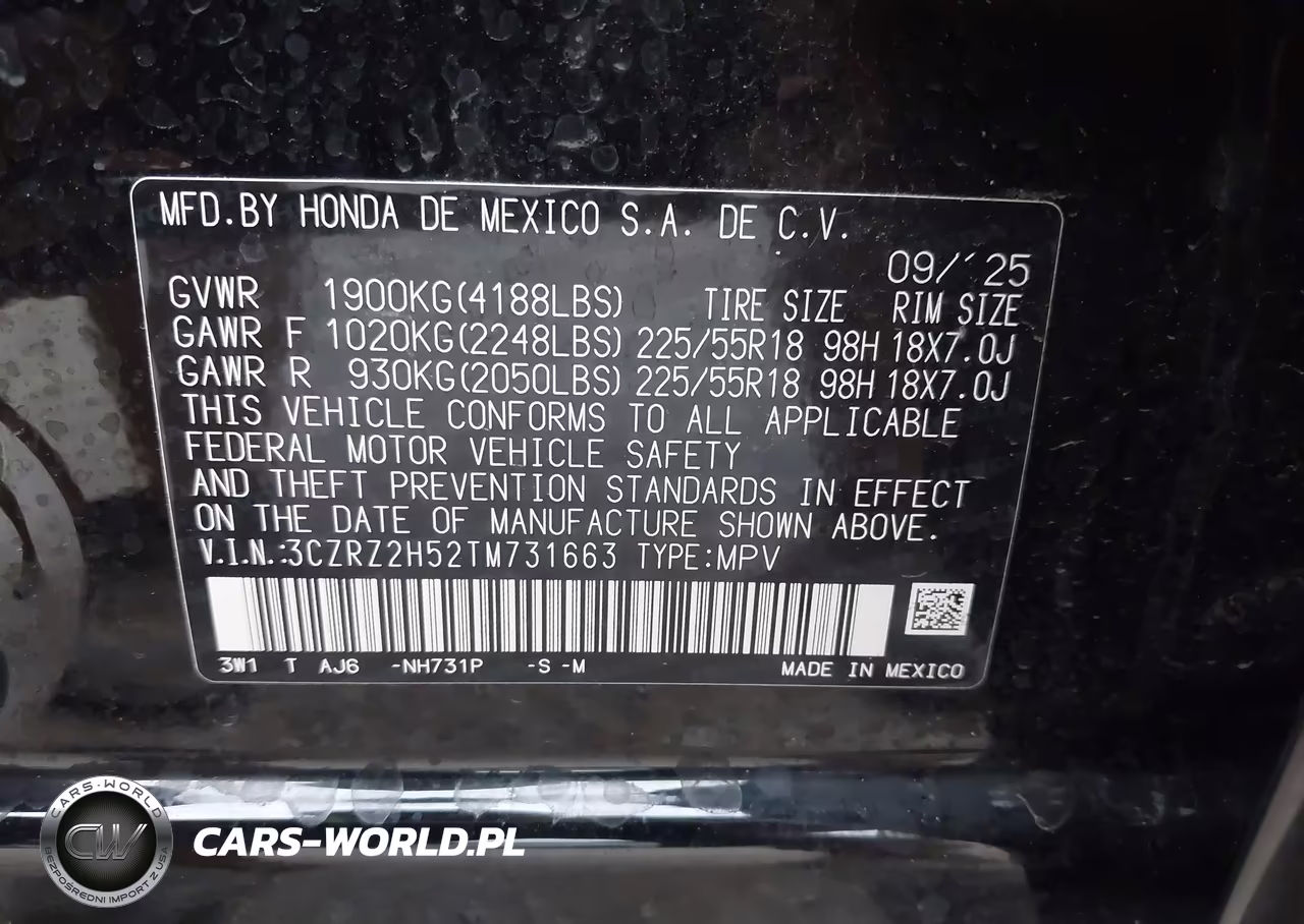 2026 Honda Hr-V Awd Sport VIN:3CZRZ2H52TM731663 - 9