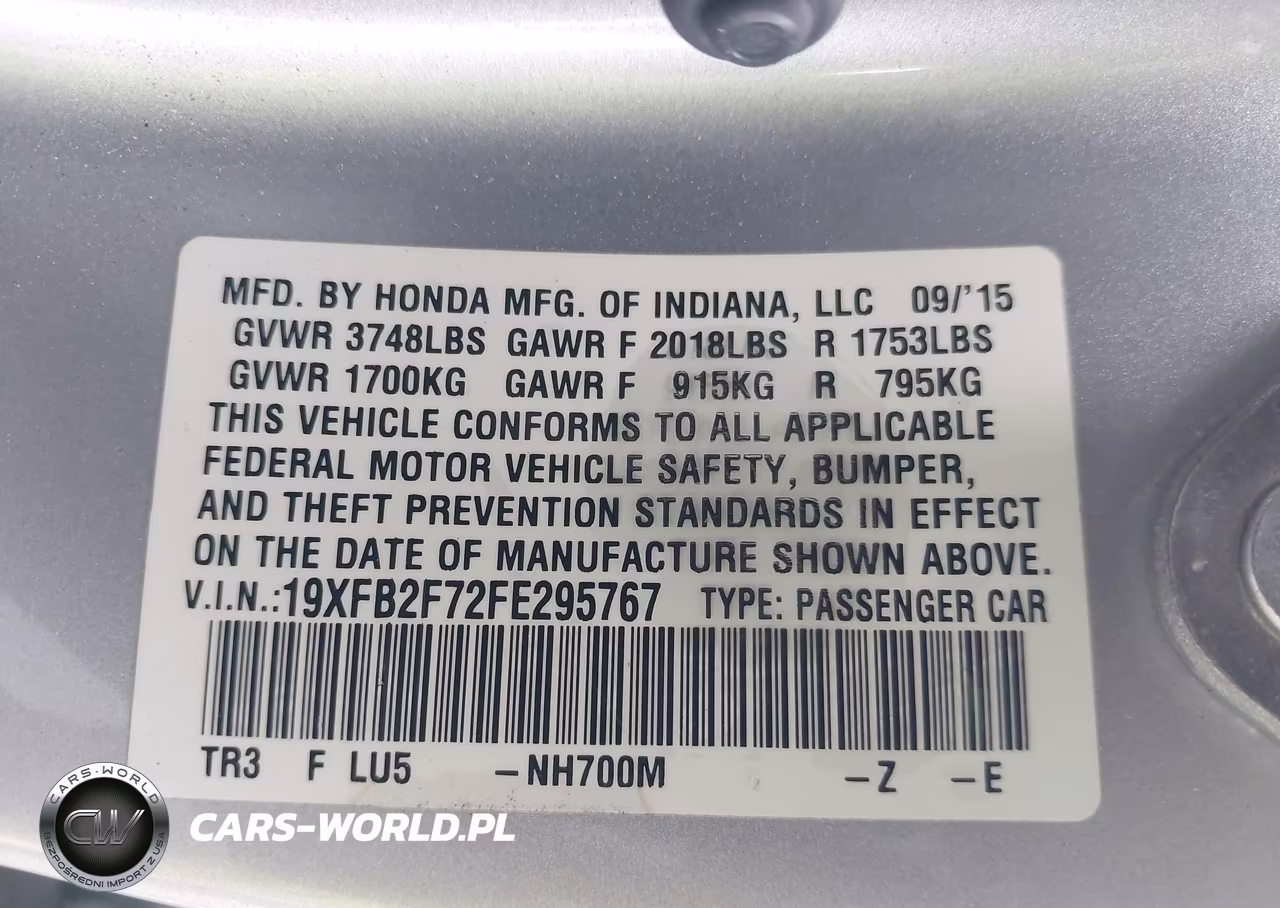 2015 Honda Civic Se VIN:19XFB2F72FE295767 - 9