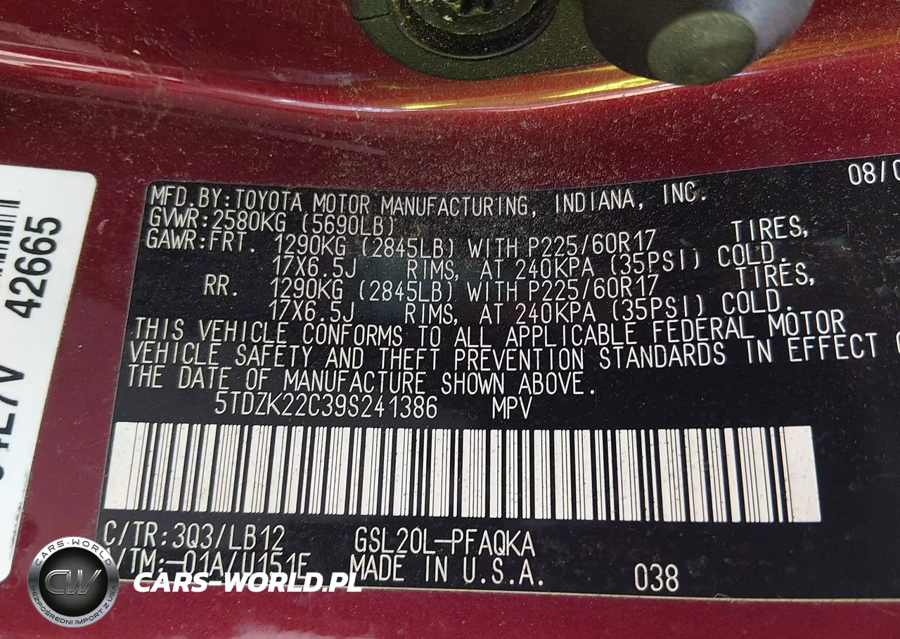 2009 Toyota Sienna Xle VIN:5TDZK22C39S241386 - 9