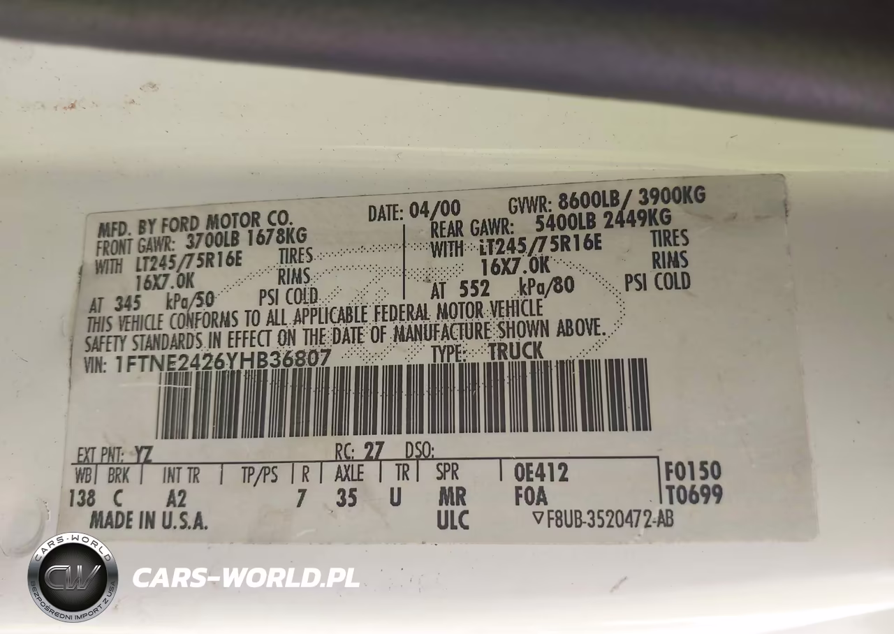 2000 Ford E-250 Commercial VIN:1FTNE2426YHB36807 - 9