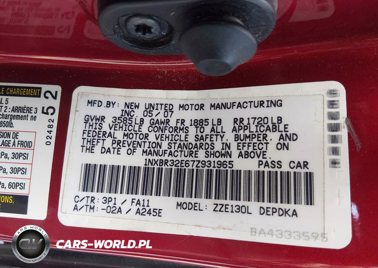 2007 Toyota Corolla Ce VIN:1NXBR32E67Z931965 - 9