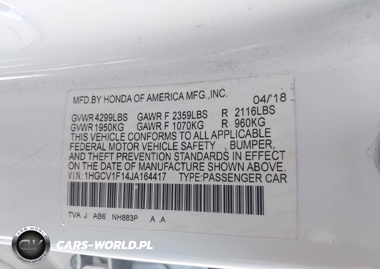 2018 Honda Accord Lx VIN:1HGCV1F14JA164417 - 9
