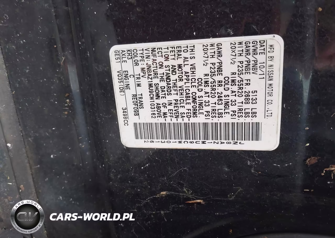 2012 Nissan Murano Le VIN:JN8AZ1MU9CW103162 - 9
