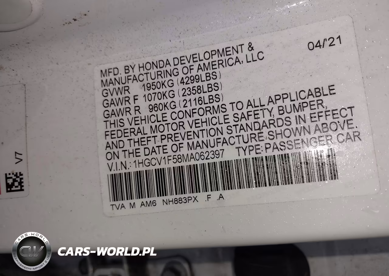 2021 Honda Accord Ex-L VIN:1HGCV1F58MA062397 - 9