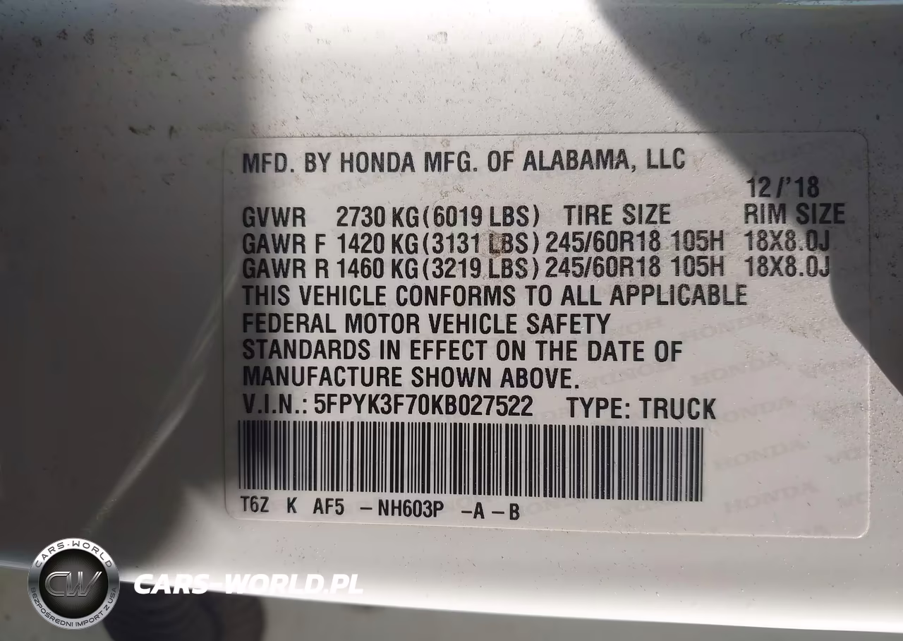 2019 Honda Ridgeline Rtl-E VIN:5FPYK3F70KB027522 - 9