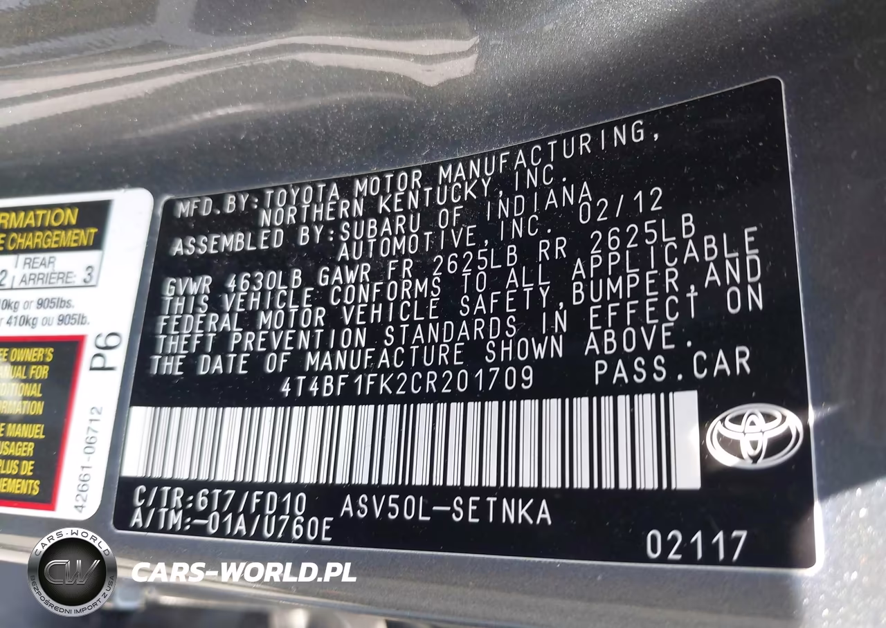 2012 Toyota Camry Le VIN:4T4BF1FK2CR201709 - 9