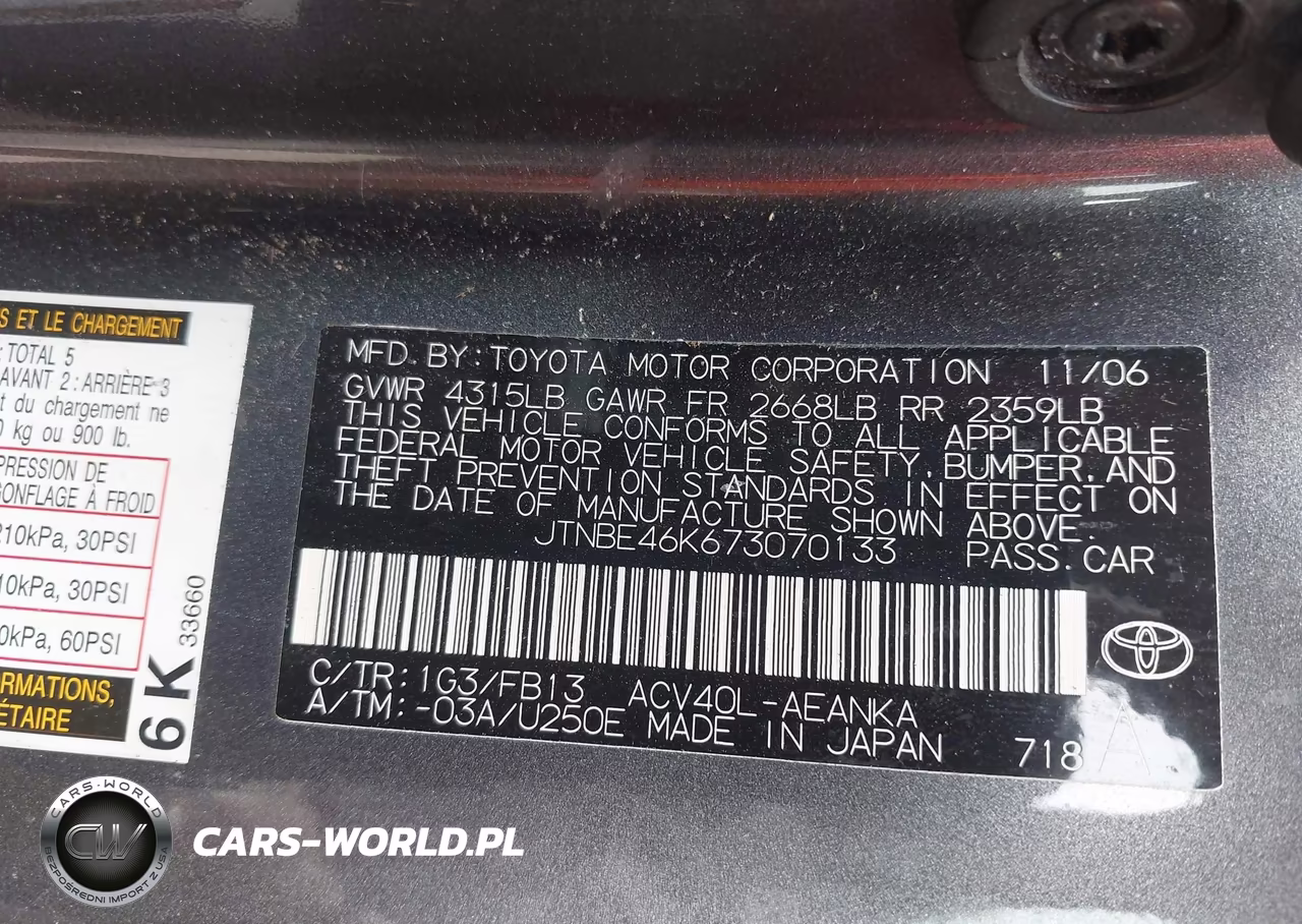 2007 Toyota Camry Le VIN:JTNBE46K673070133 - 9
