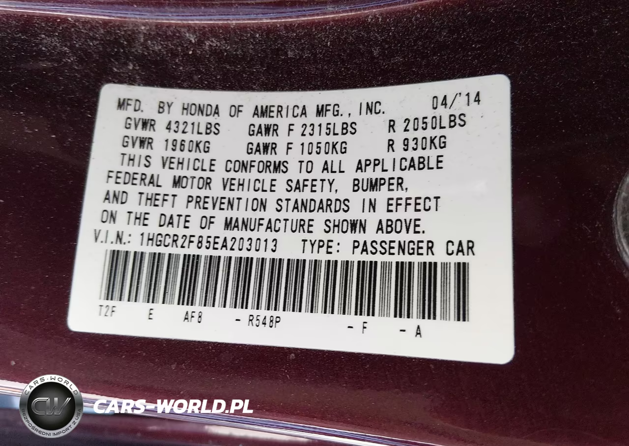 2014 Honda Accord Ex-L VIN:1HGCR2F85EA203013 - 9