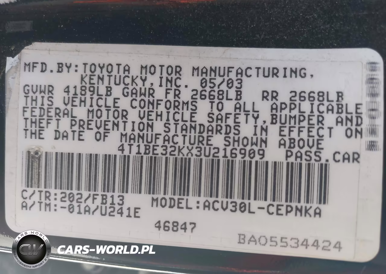 2003 Toyota Camry Le VIN:4T1BE32KX3U216909 - 9