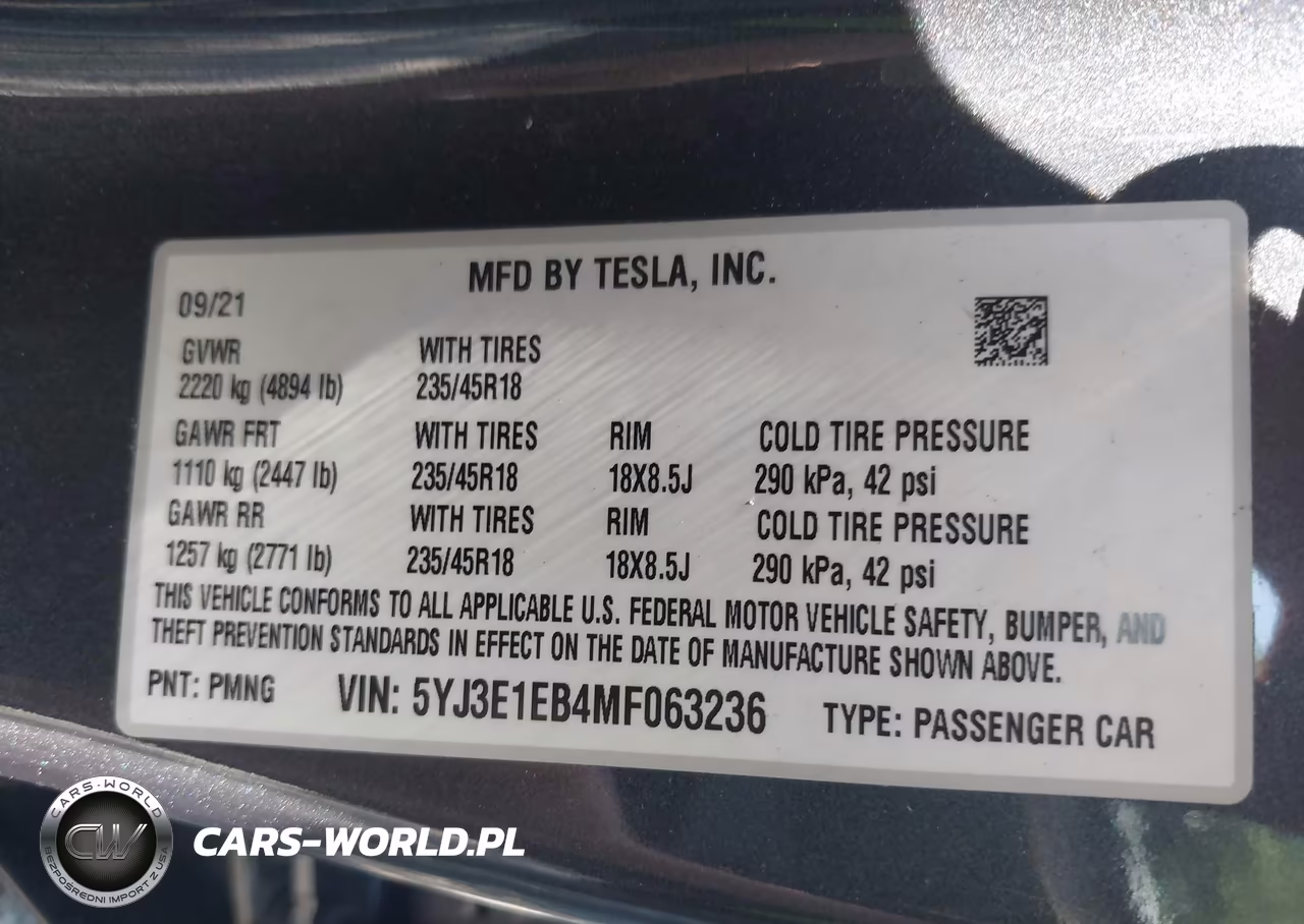 2021 Tesla Model 3 Long Range Dual Motor All-Wheel Drive VIN:5YJ3E1EB4MF063236 - 9
