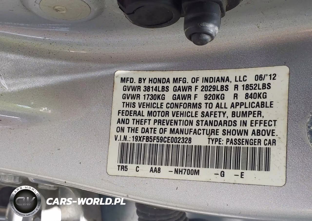 2012 Honda Civic Natural Gas VIN:19XFB5F59CE002328 - 9