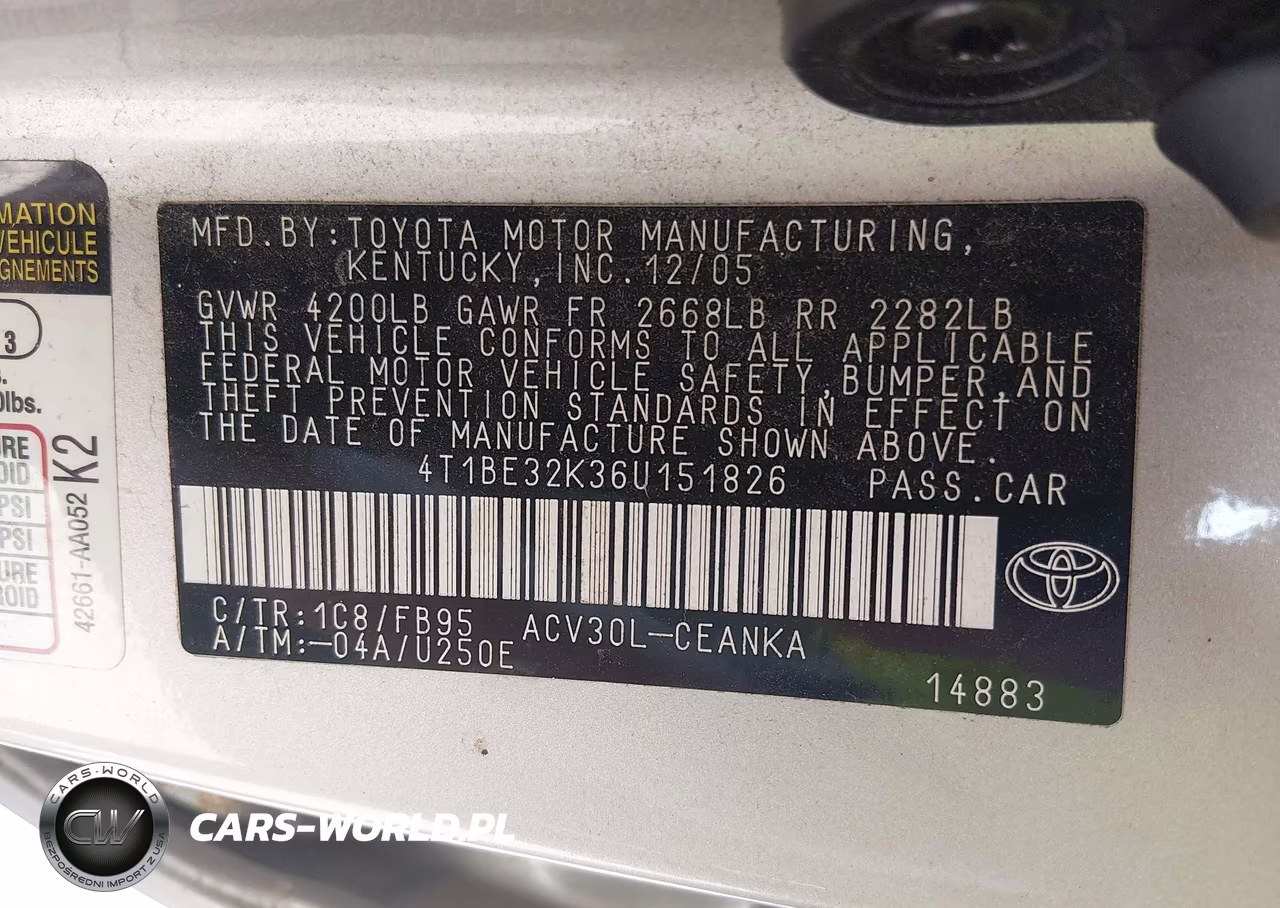 2006 Toyota Camry Le VIN:4T1BE32K36U151826 - 9