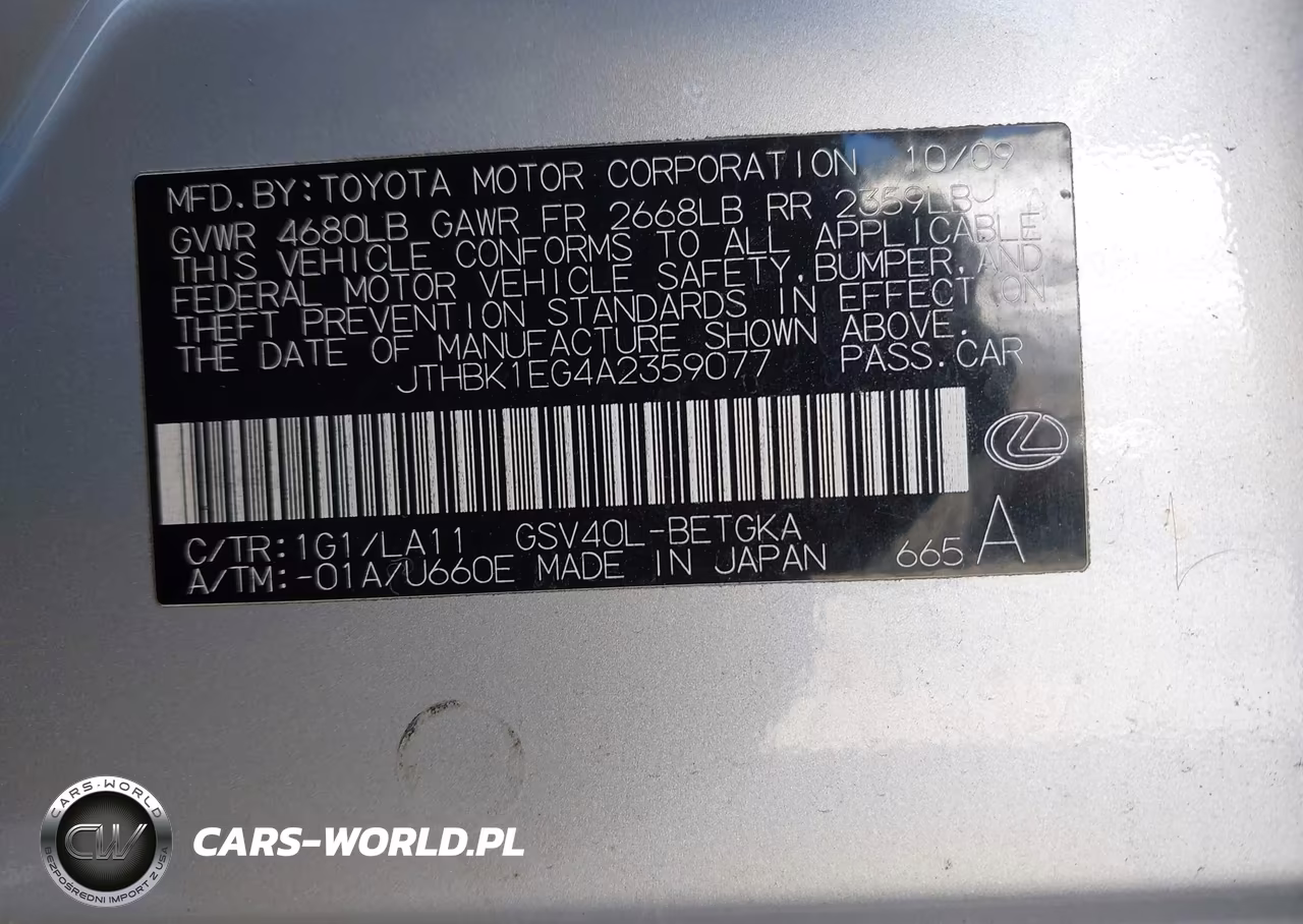 2010 Lexus Es 350 VIN:JTHBK1EG4A2359077 - 9