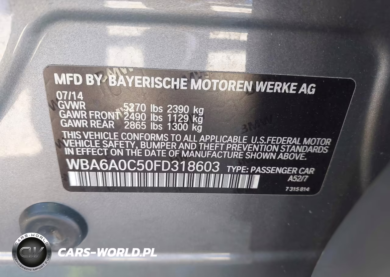 2015 BMW 640I Gran Coupe VIN:WBA6A0C50FD318603 - 9