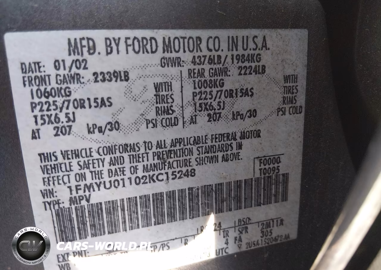 2002 Ford Escape Xls VIN:1FMYU01102KC15248 - 9