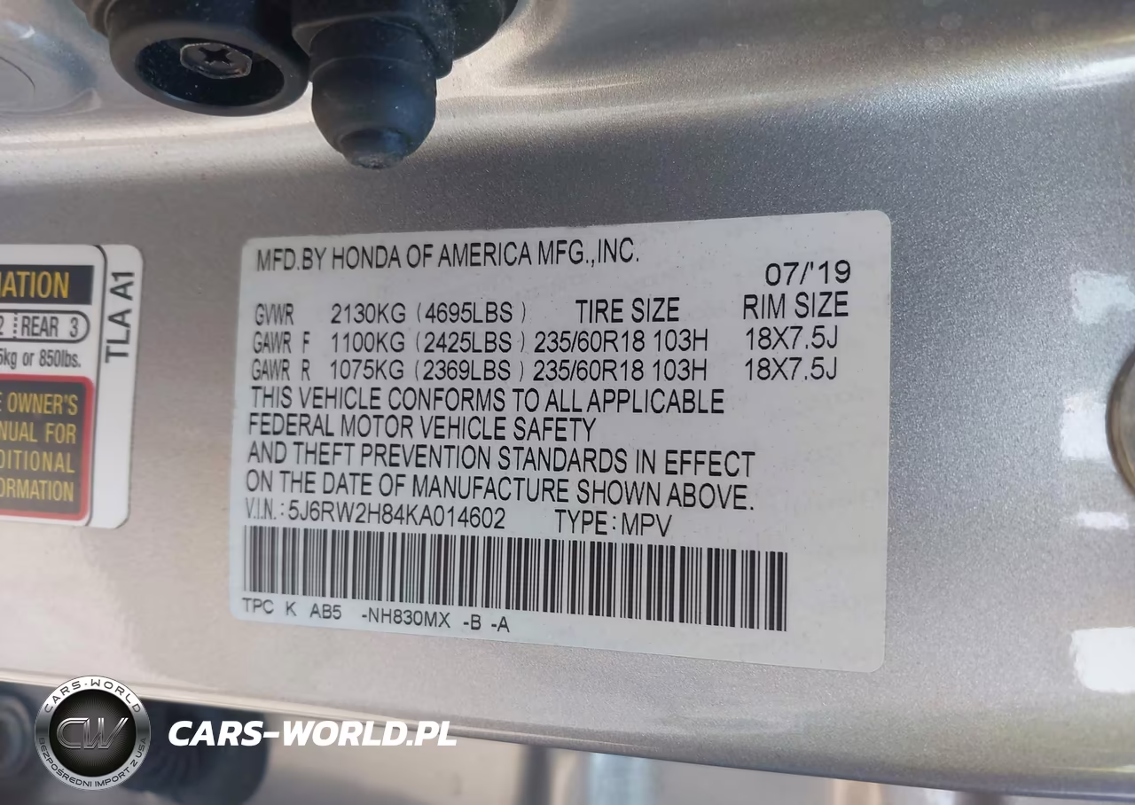2019 Honda Cr-V Ex-L VIN:5J6RW2H84KA014602 - 9