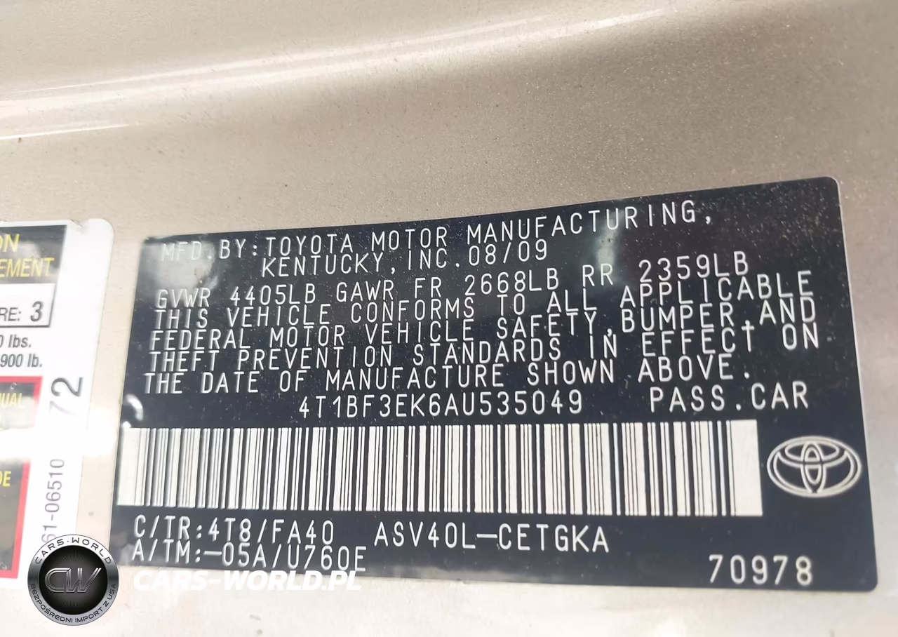2010 Toyota Camry Xle VIN:4T1BF3EK6AU535049 - 9