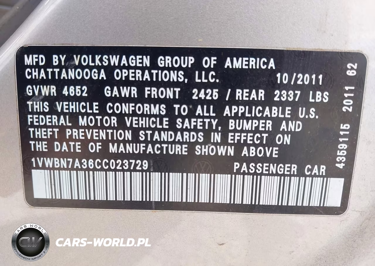 2012 Volkswagen Passat 2.0L Tdi Se VIN:1VWBN7A36CC023729 - 9