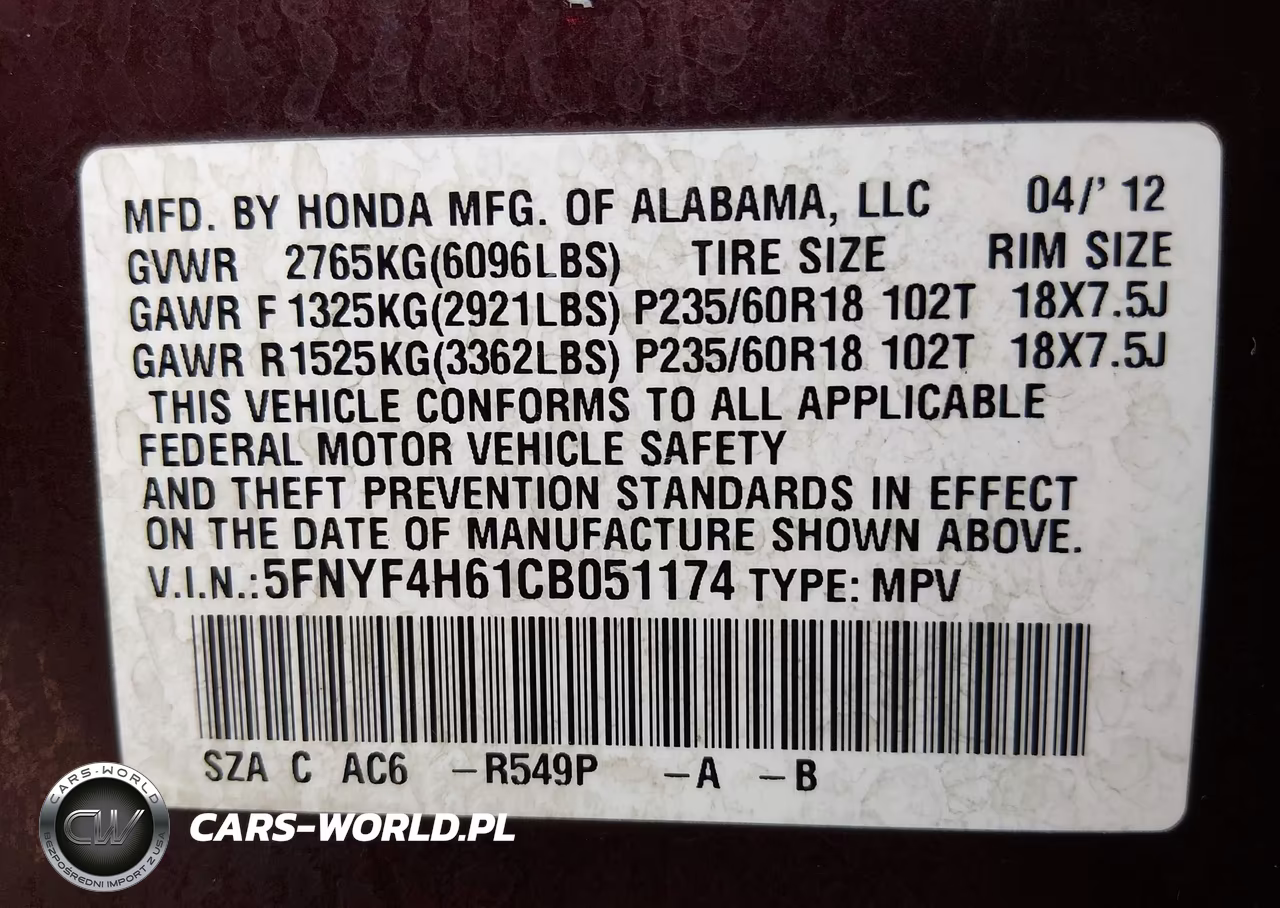 2012 Honda Pilot Ex-L VIN:5FNYF4H61CB051174 - 9