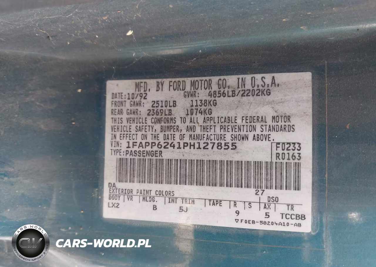 1993 Ford Thunderbird Lx VIN:1FAPP6241PH127855 - 9