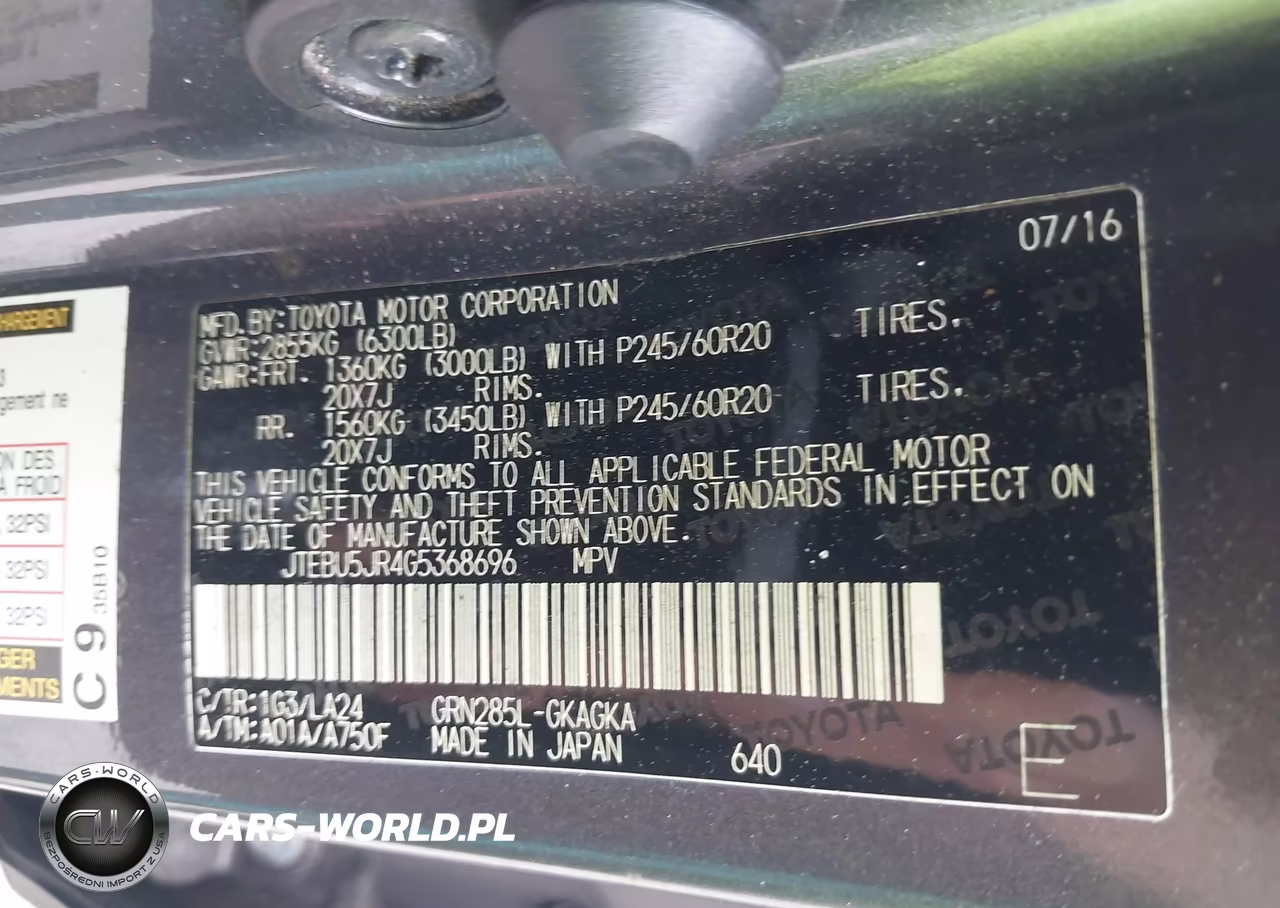 2016 Toyota 4Runner Limited VIN:JTEBU5JR4G5368696 - 9