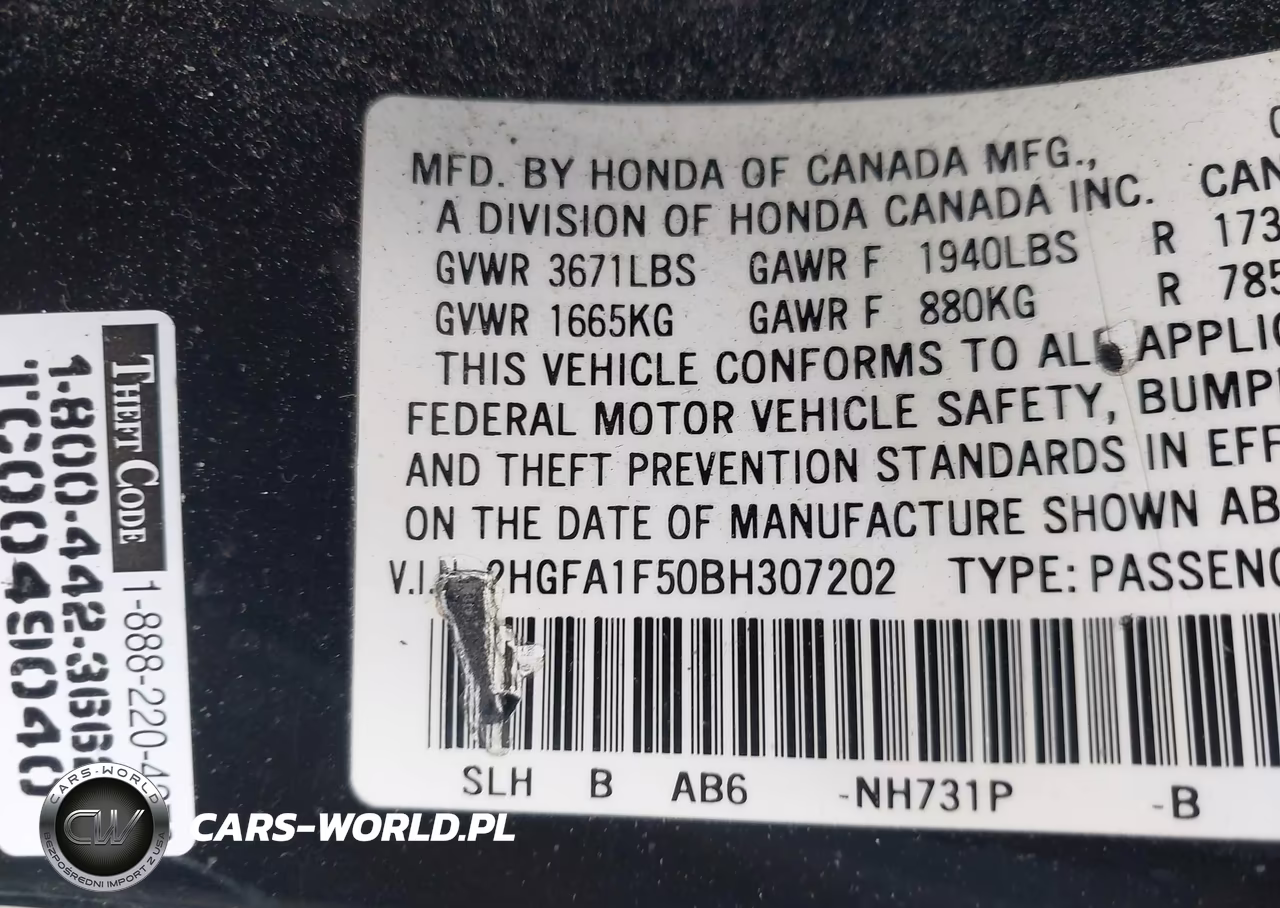 2011 Honda Civic Lx VIN:2HGFA1F50BH307202 - 9