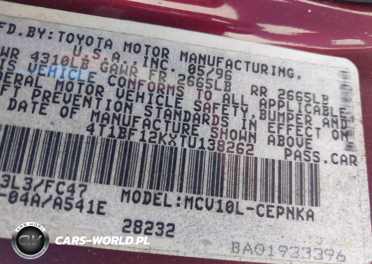 1996 Toyota Camry Le-Xle-Se VIN:4T1BF12KXTU138262 - 9
