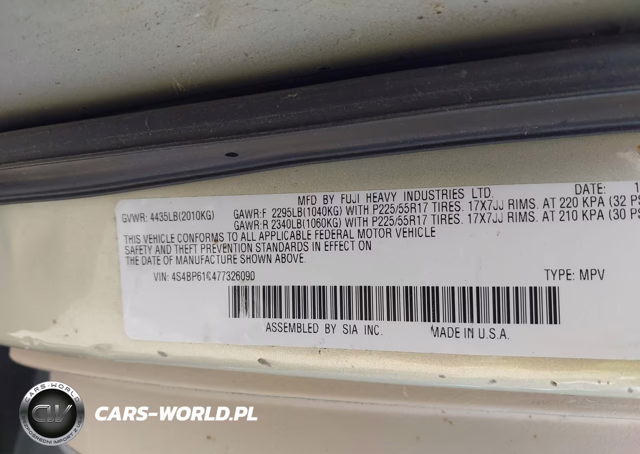 2007 Subaru Outback 2.5I VIN:4S4BP61C477326090 - 9