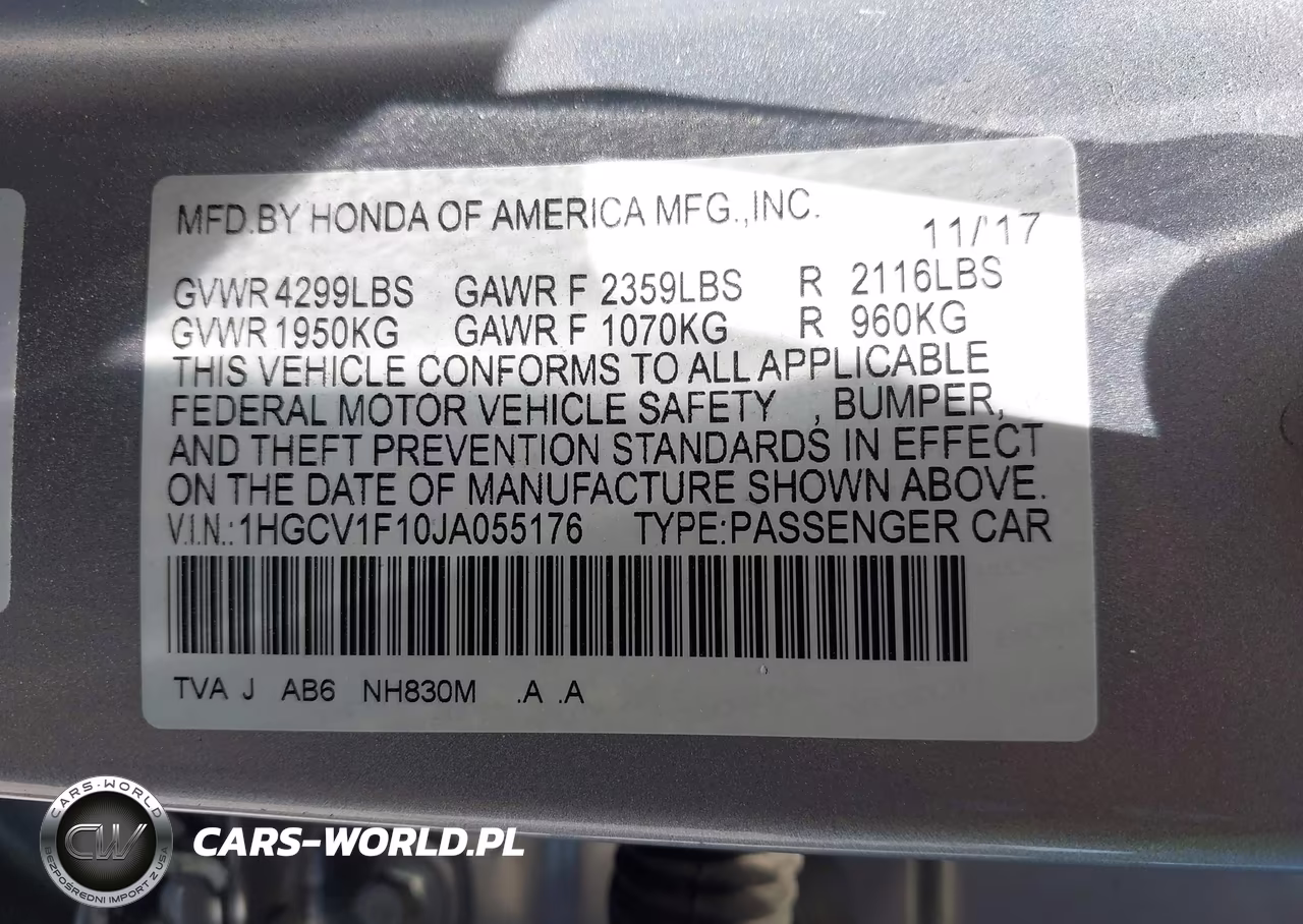 2018 Honda Accord Lx VIN:1HGCV1F10JA055176 - 9