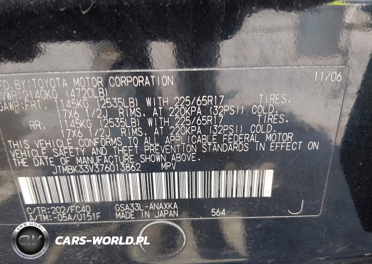2007 Toyota Rav4 Base V6 (A5) VIN:JTMBK33V376013862 - 9