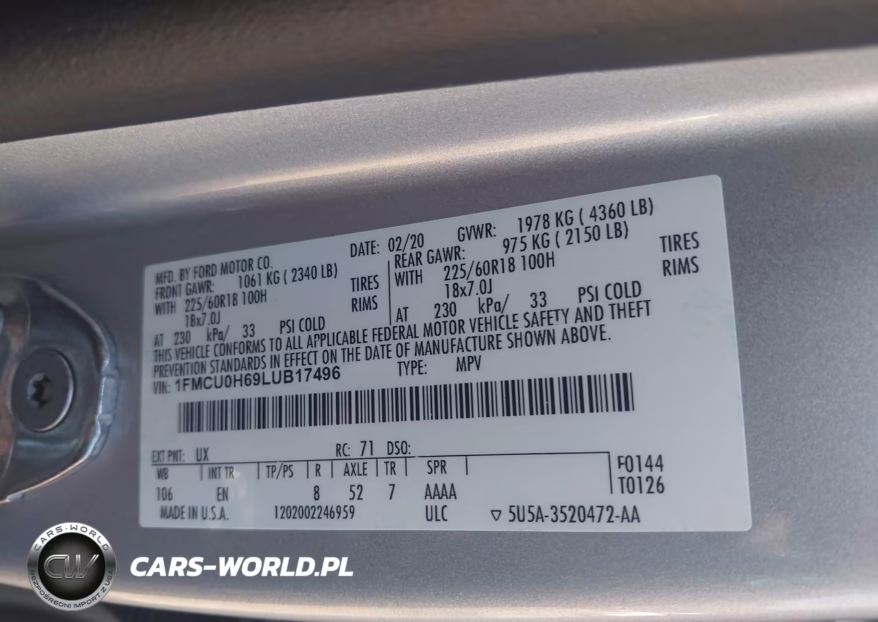 2020 Ford Escape Sel VIN:1FMCU0H69LUB17496 - 9