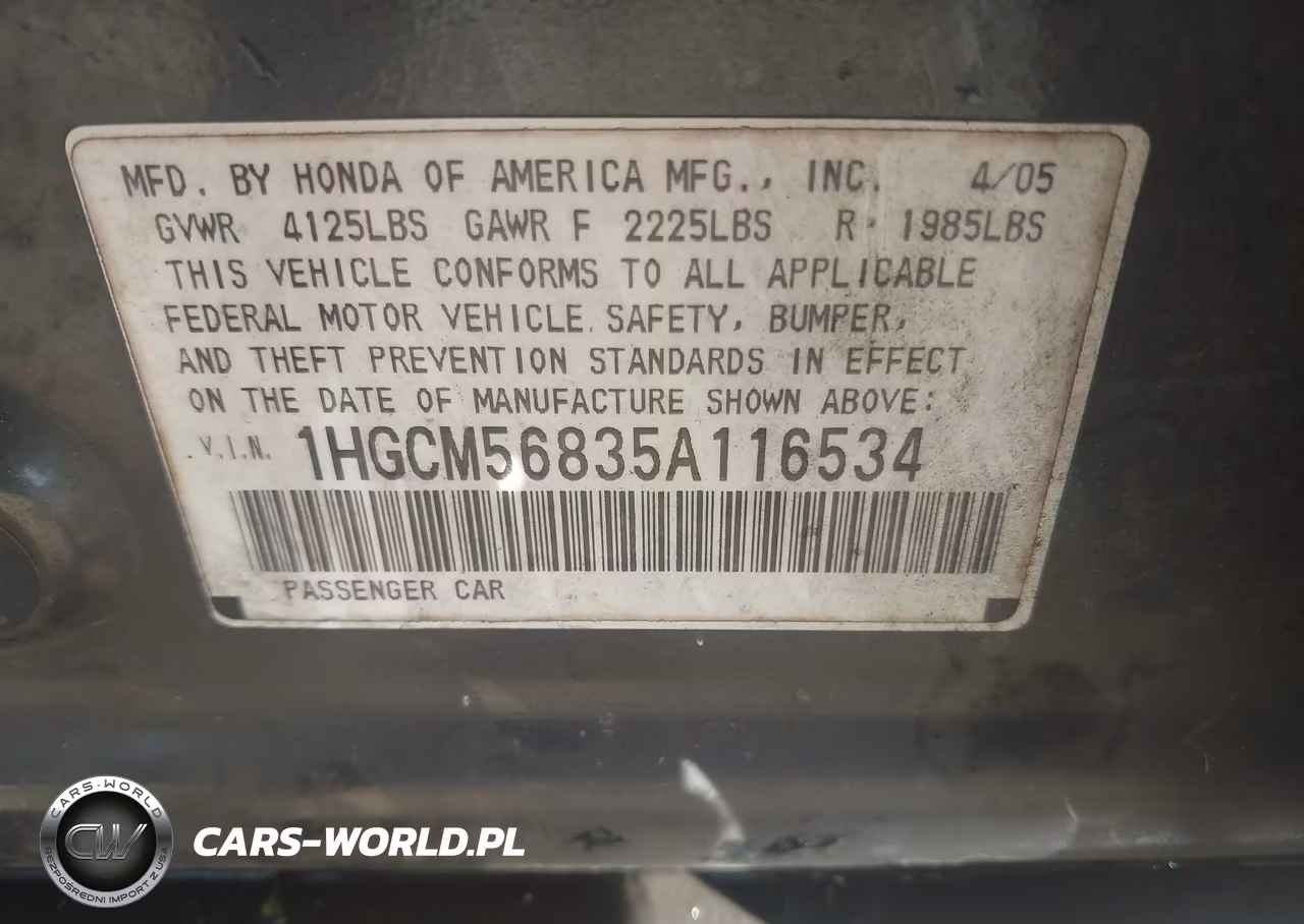 2005 Honda Accord 2.4 Ex VIN:1HGCM56835A116534 - 9