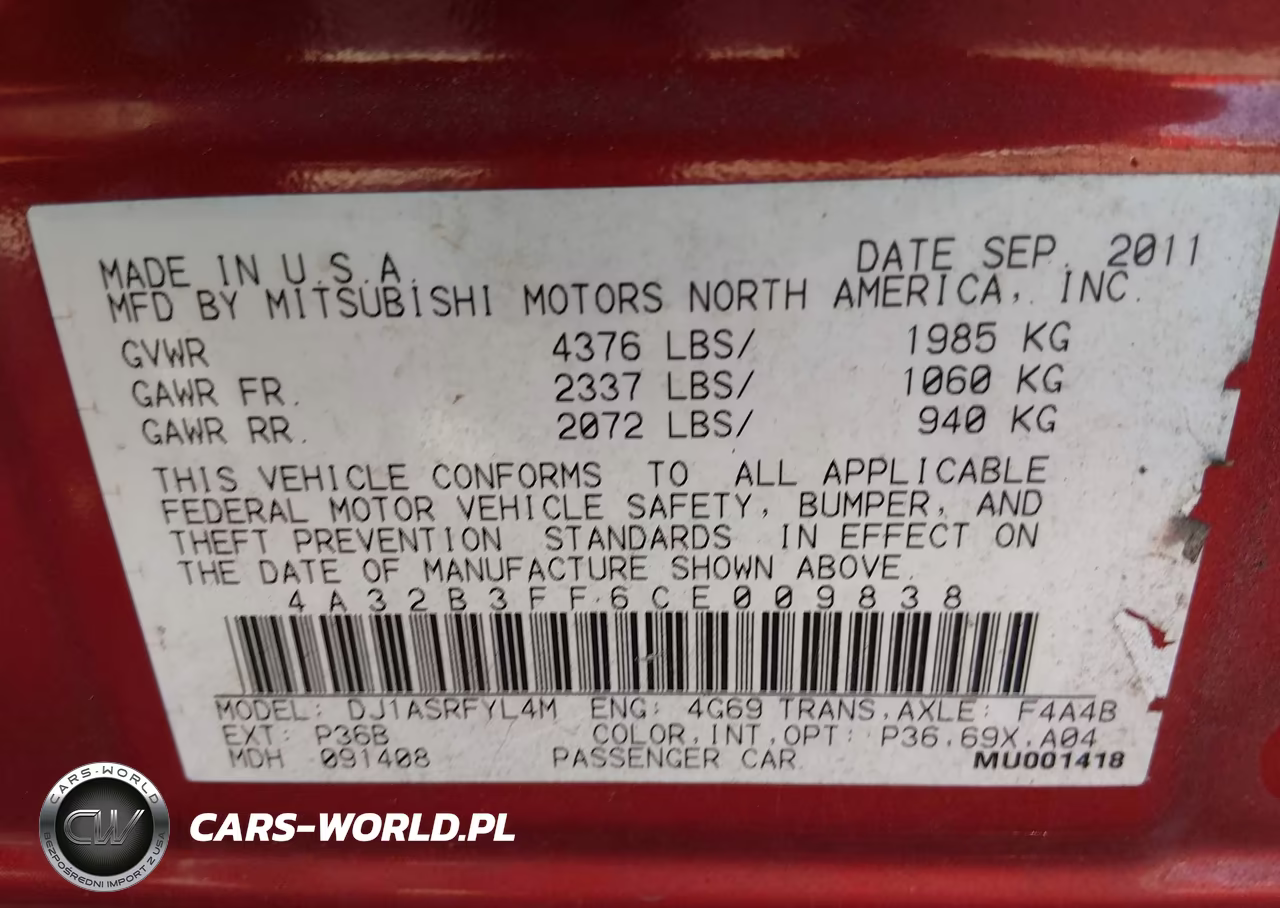 2012 Mitsubishi Galant Es-Se VIN:4A32B3FF6CE009838 - 9