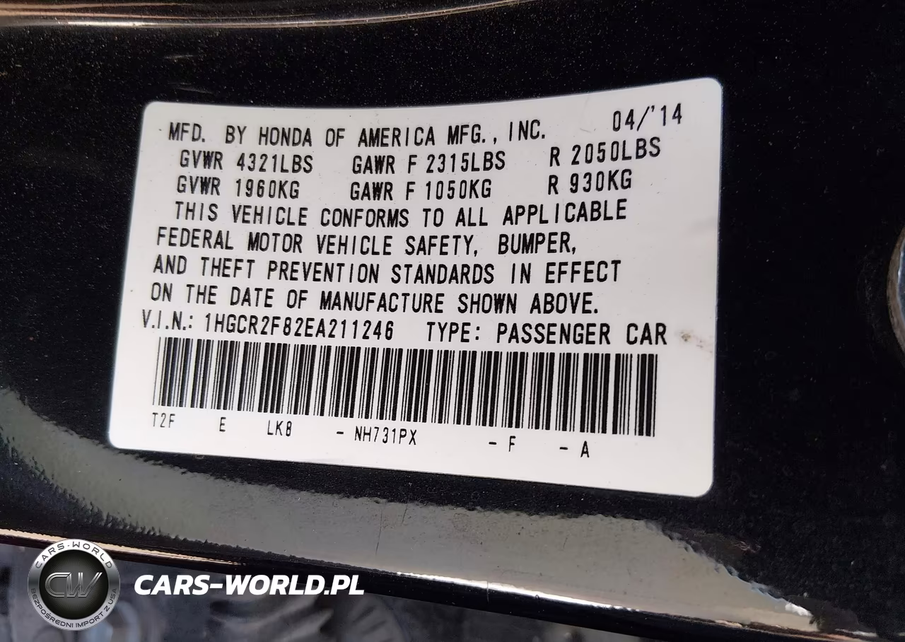 2014 Honda Accord Ex-L VIN:1HGCR2F82EA211246 - 9