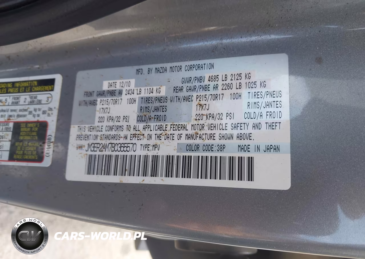 2011 Mazda Cx-7 I Sv VIN:JM3ER2AM7B0365570 - 9
