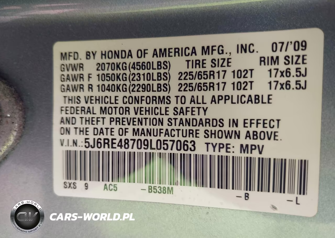 2009 Honda Cr-V Ex-L VIN:5J6RE48709L057063 - 9