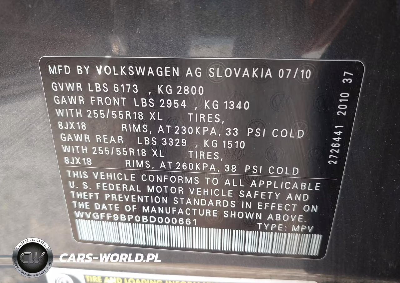 2011 Volkswagen Touareg Vr6 Sport VIN:WVGFF9BP0BD000661 - 9