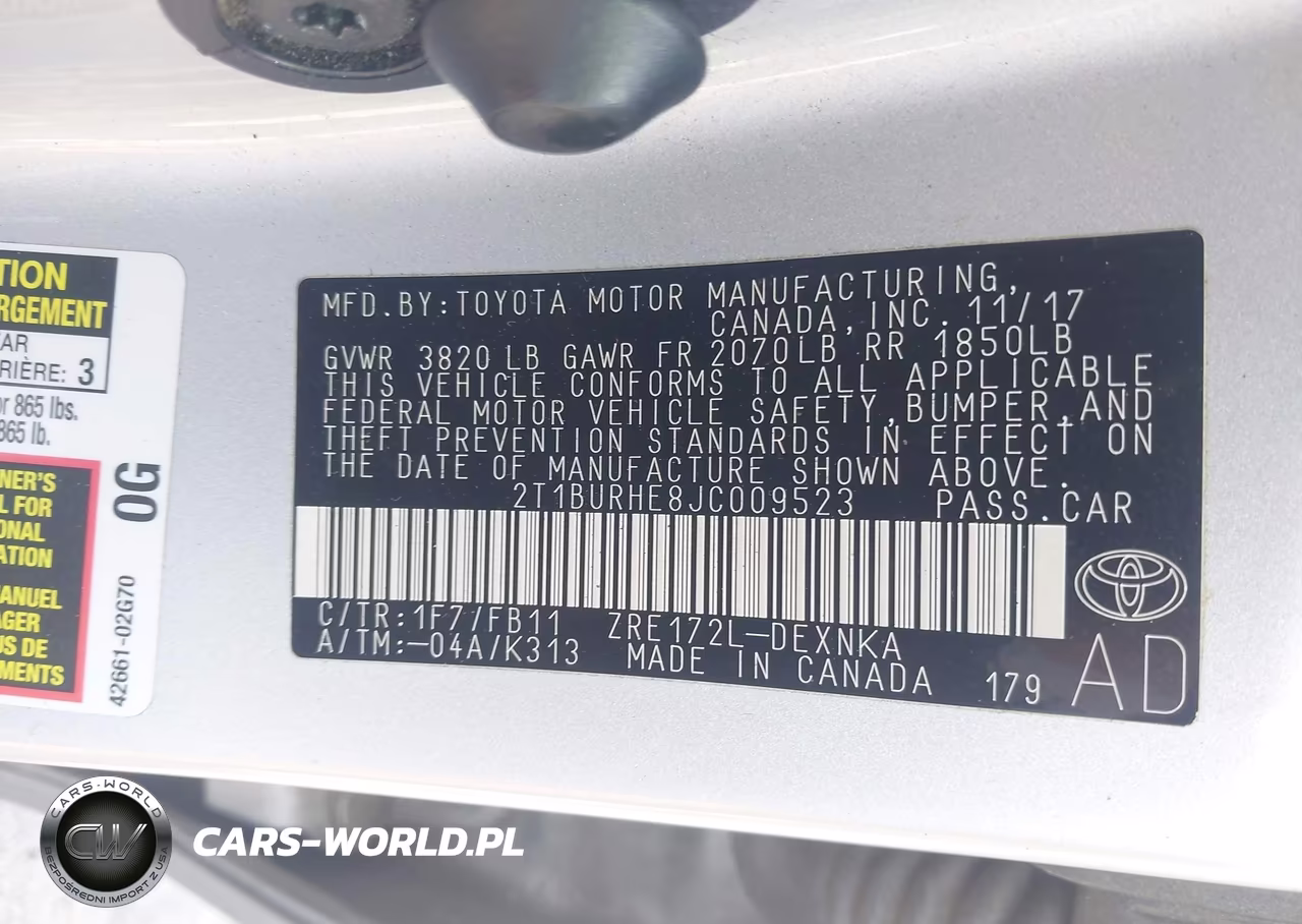 2018 Toyota Corolla Le VIN:2T1BURHE8JC009523 - 9