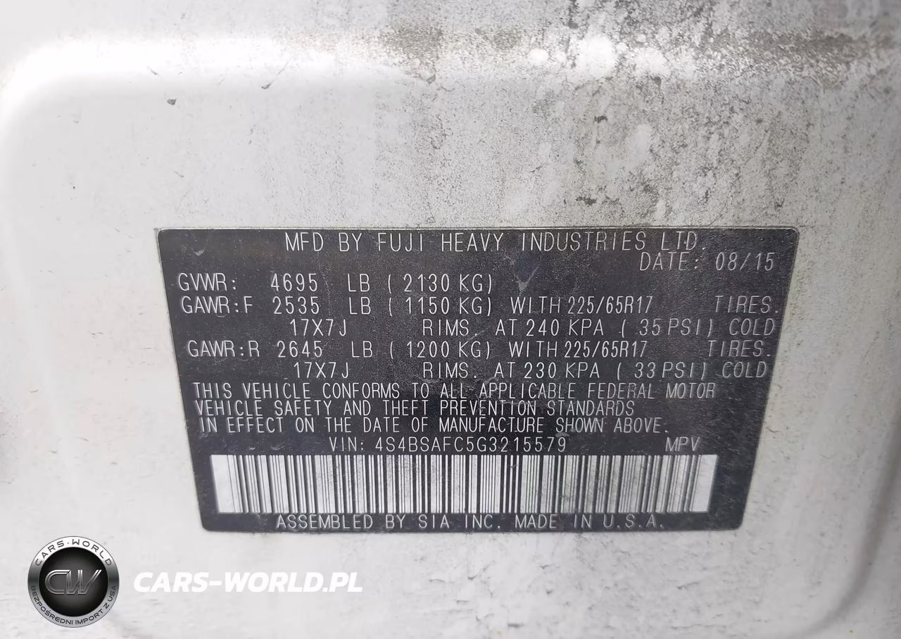 2016 Subaru Outback 2.5I Premium VIN:4S4BSAFC5G3215579 - 9