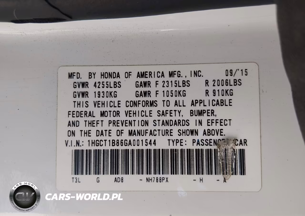 2016 Honda Accord Ex-L VIN:1HGCT1B86GA001544 - 9