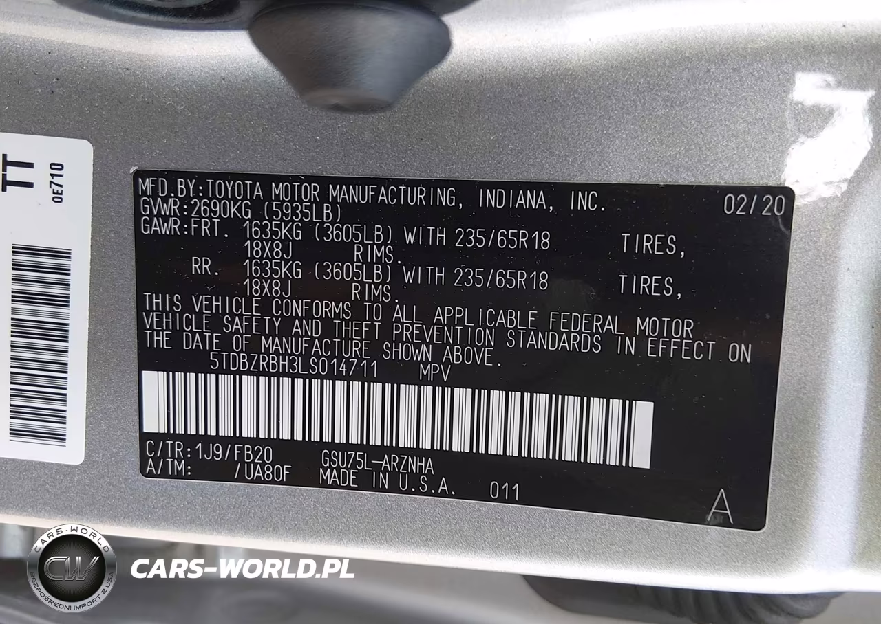 2020 Toyota Highlander Le VIN:5TDBZRBH3LS014711 - 9