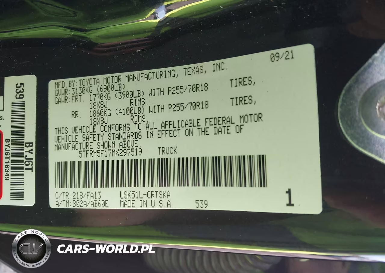 2021 Toyota Tundra Sr VIN:5TFRY5F17MX297519 - 9