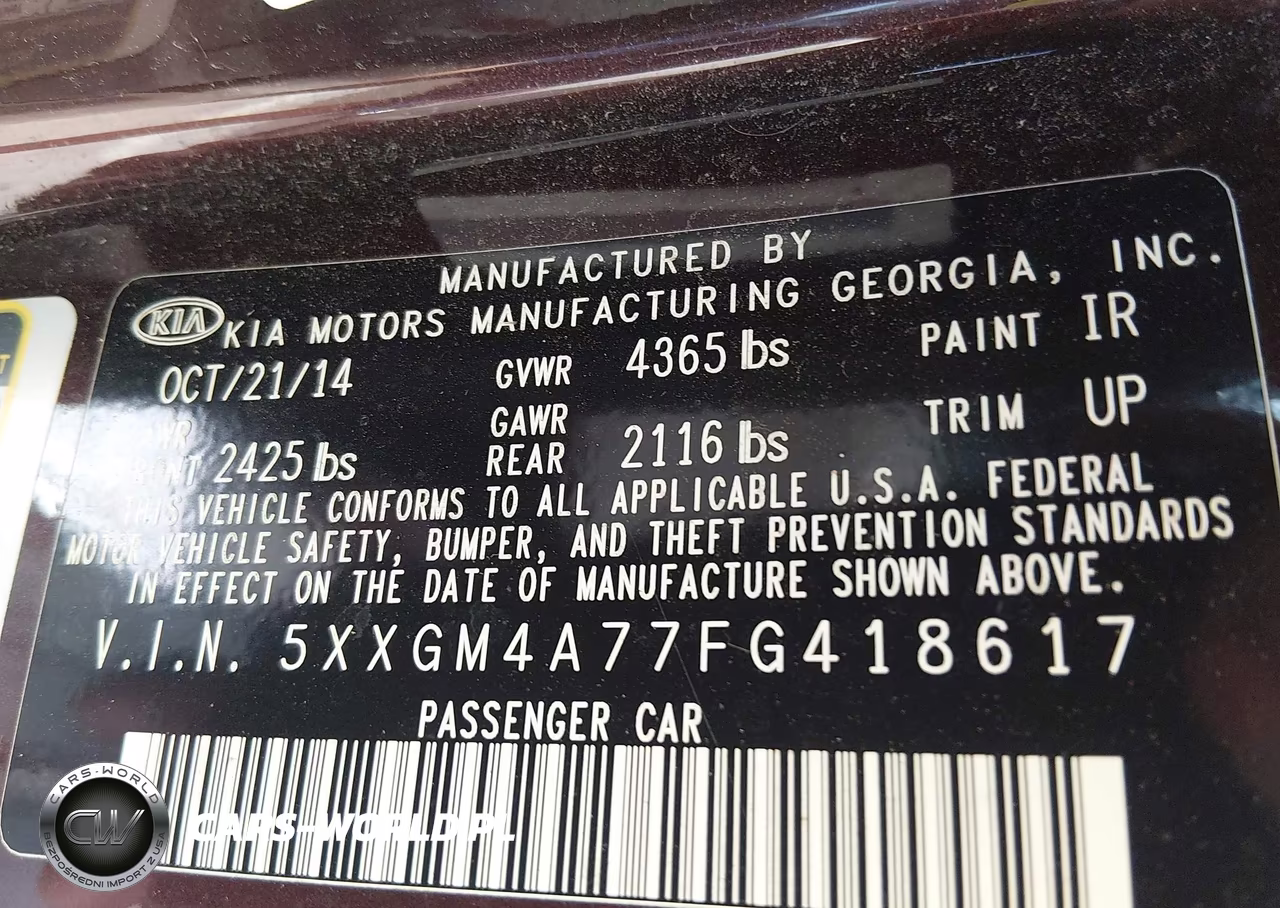 2015 Kia Optima Lx VIN:5XXGM4A77FG418617 - 9