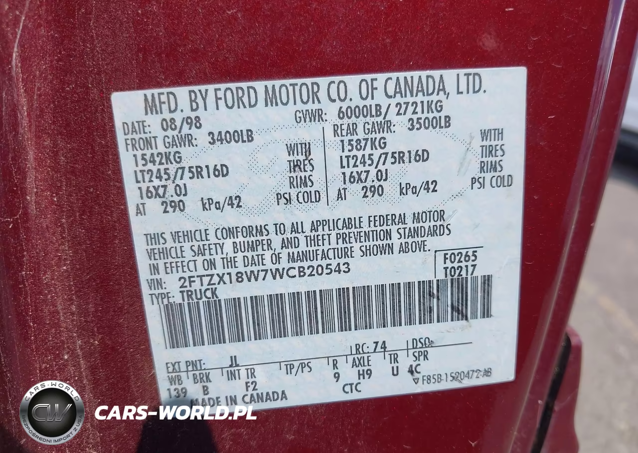 1998 Ford F-150 Lariat-Standard-Xl-Xlt VIN:2FTZX18W7WCB20543 - 9