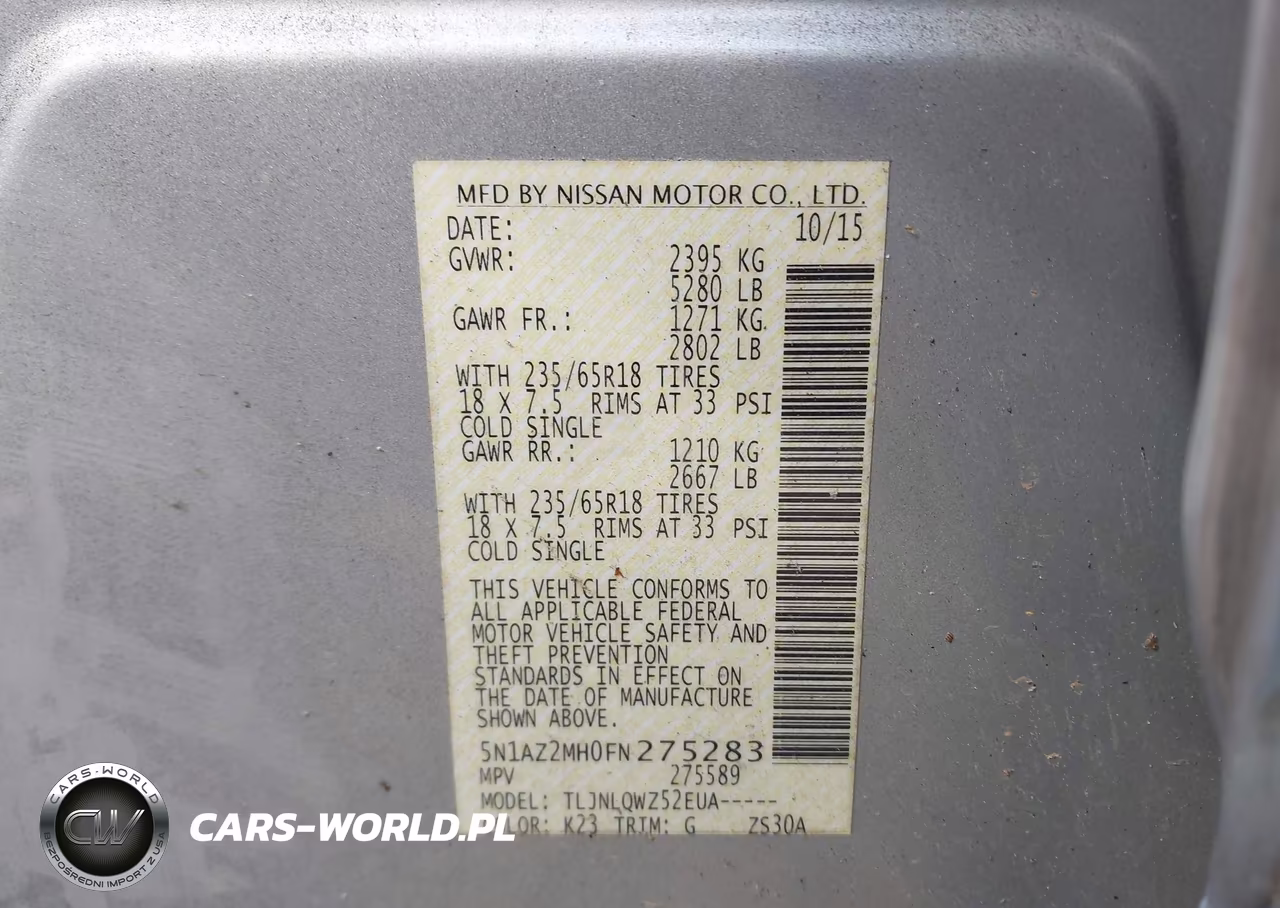 2015 Nissan Murano Sv VIN:5N1AZ2MH0FN275283 - 9
