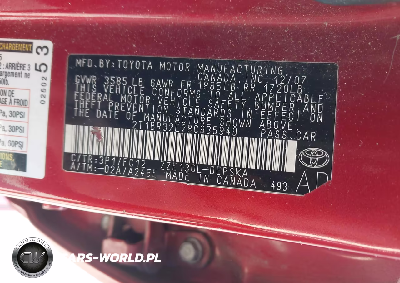 2008 Toyota Corolla S VIN:2T1BR32E28C935949 - 9