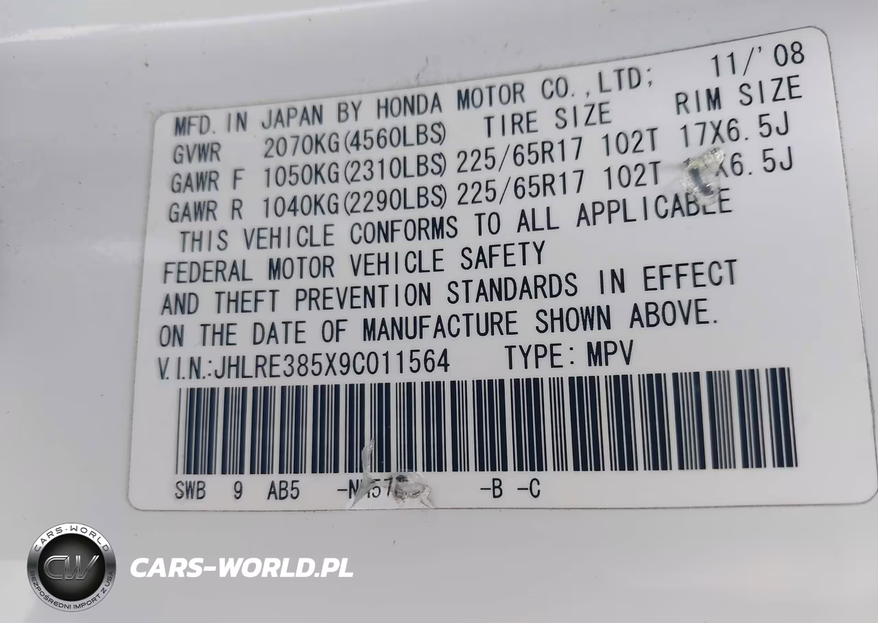 2009 Honda Cr-V Ex VIN:JHLRE385X9C011564 - 9