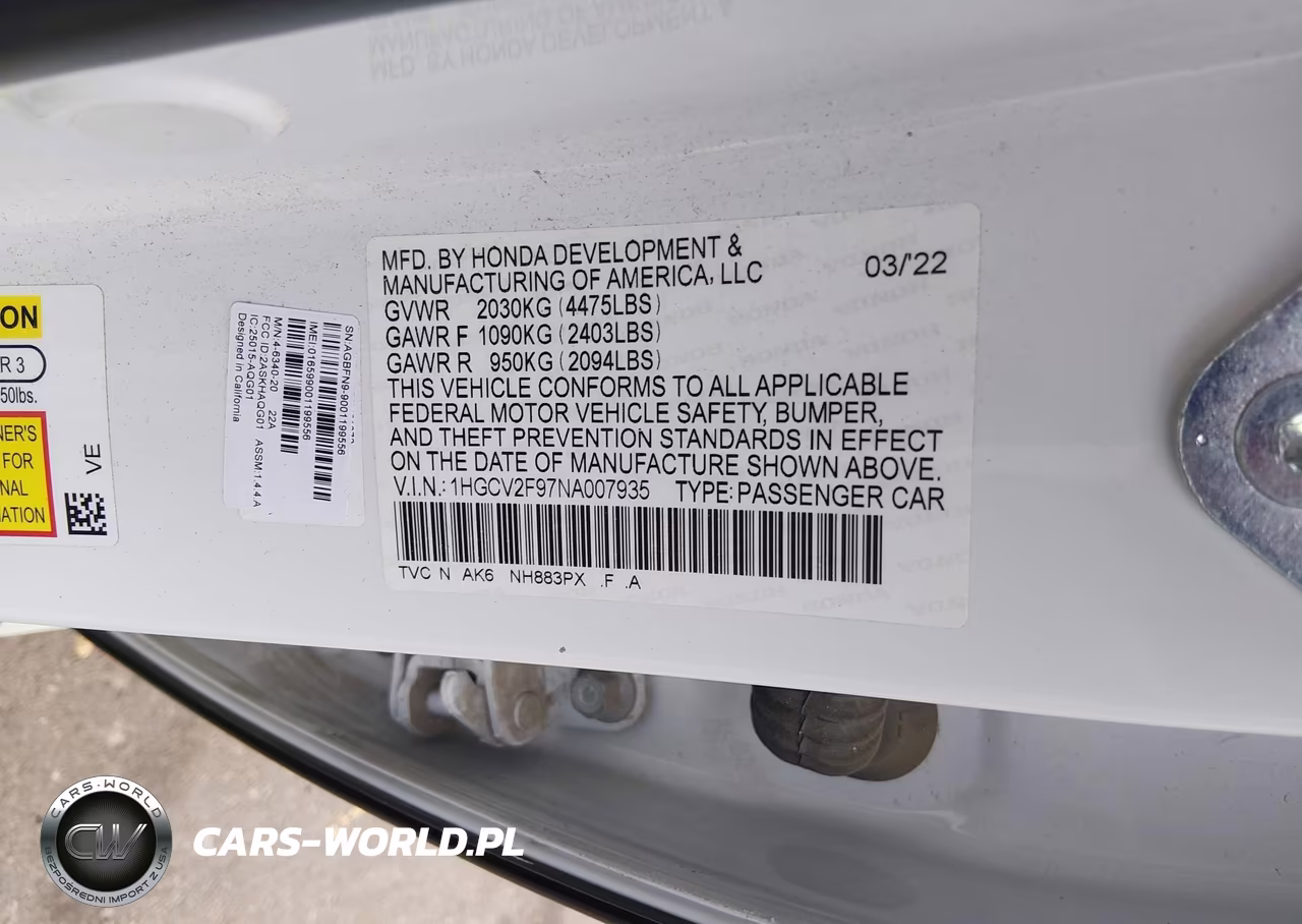2022 Honda Accord Touring VIN:1HGCV2F97NA007935 - 9